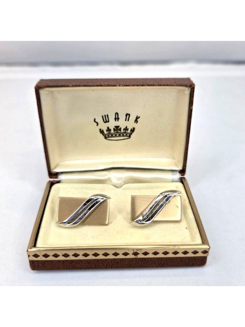 Vintage Swank Gold-Tone & Silver-Tone Rectangular Cufflinks See Condition In Ori